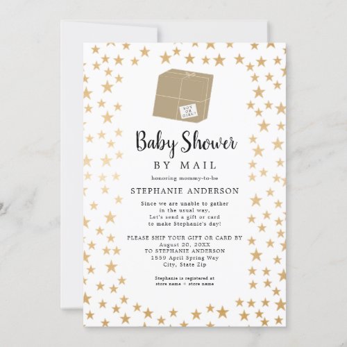 Neutral Gender Gold Star Baby Shower by mail Invitation