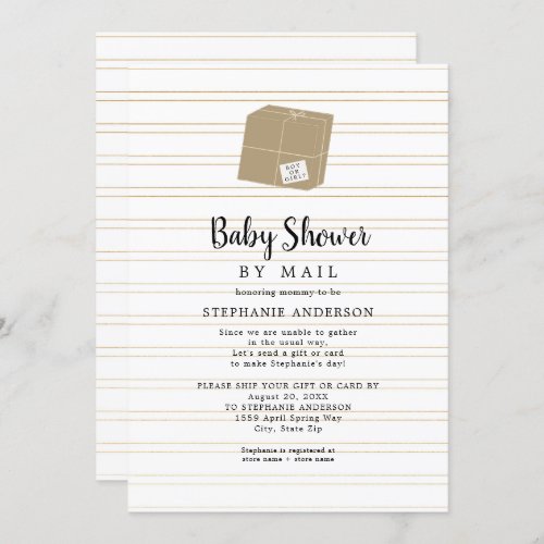 Neutral Gender Gold Stripe Baby Shower by mail Invitation