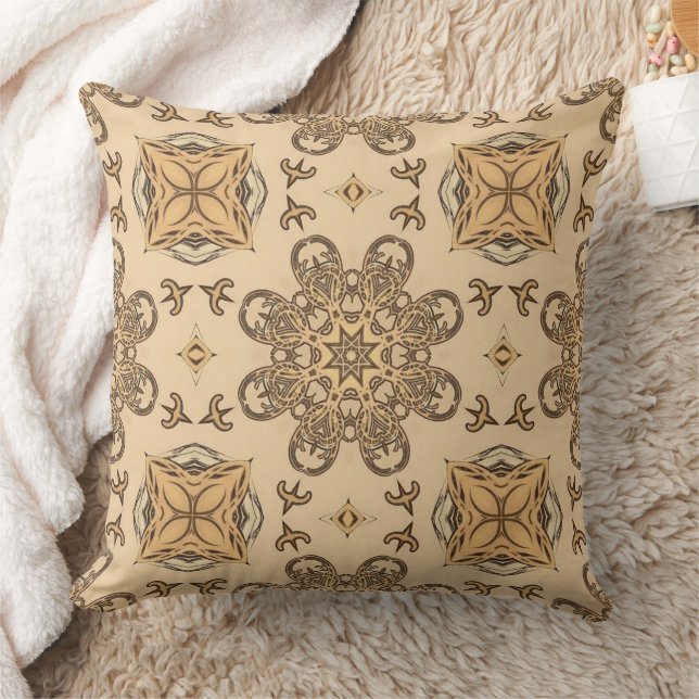 Neutral Geometric Abstract Circle Flower Pattern Throw Pillow (Blanket)