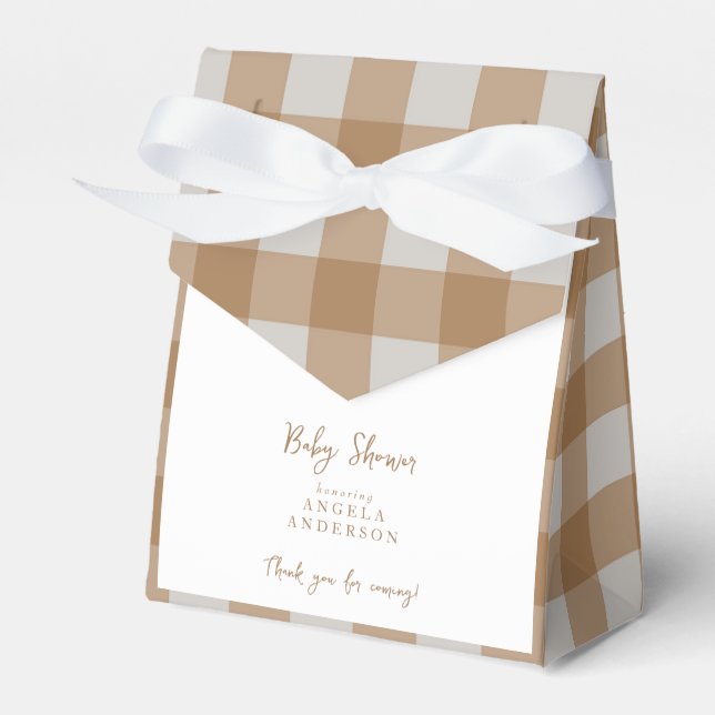 Neutral Gingham Baby Shower Thank You Favor Box (Front Side)