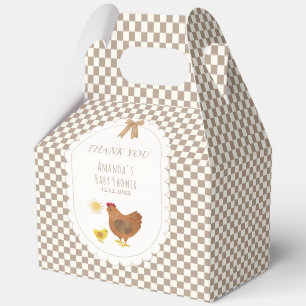 Neutral Gingham Cottagecore Hen Chick Baby Shower Favor Boxes