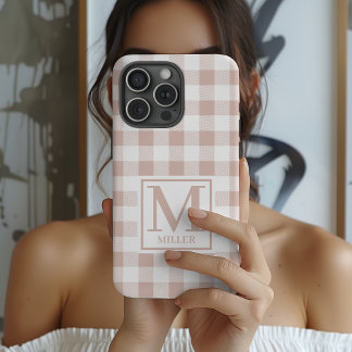Neutral Gingham Custom Phone Case for Mom, Grandma