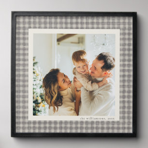 Neutral Gingham Family Keepsake Christmas Peel And Stick Photo Tile