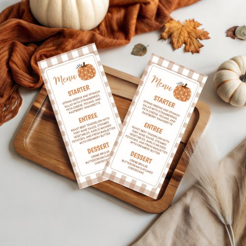 Neutral Gingham Pumpkin 4x9 Printable Menu