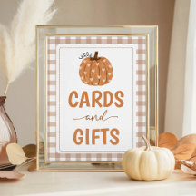 Neutral Gingham Pumpkin 8x10 Cards & Gifts Sign