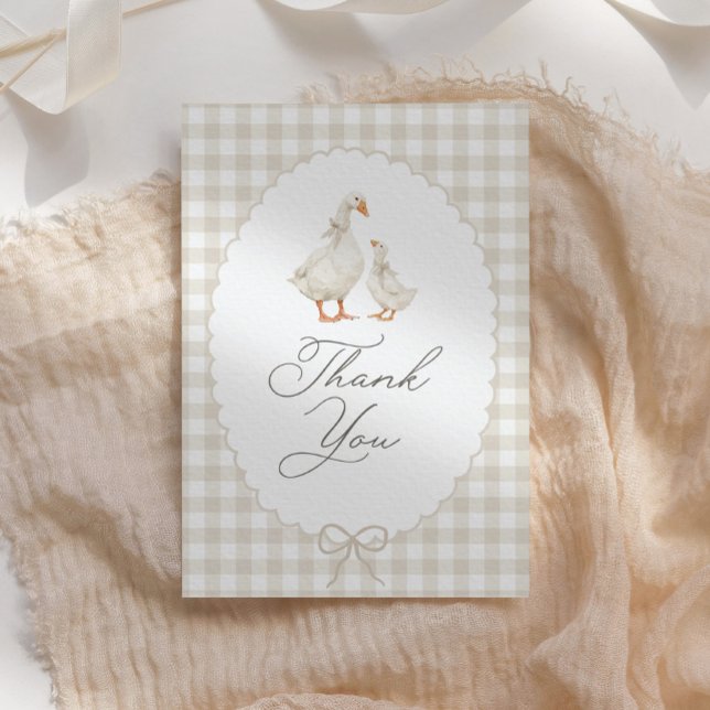 Neutral Gingham Silly Goose Baby Shower Thank You Card (Creator Uploaded)