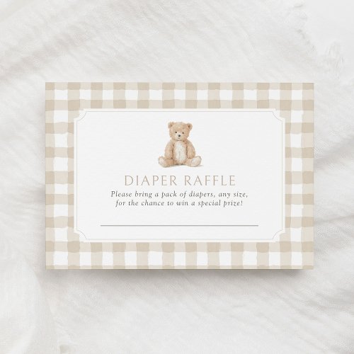 Neutral Gingham Teddy Bear Diaper Raffle Ticket
