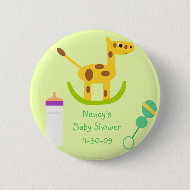 Neutral Giraffe Toy Button Baby Shower Favors (Front)