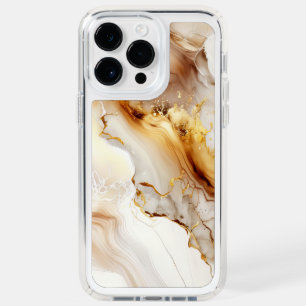 Neutral Gold and Beige Marble Ink Wash Pattern Speck iPhone 14 Pro Max Case