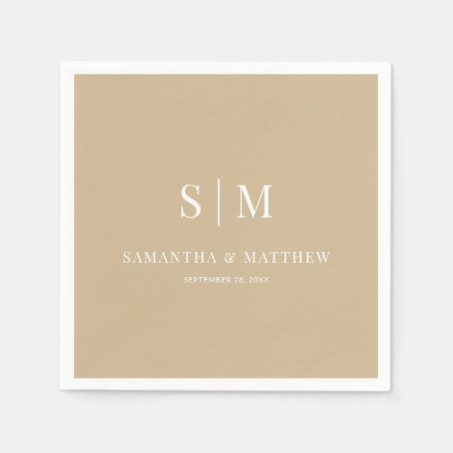 Neutral Gold Elegant Couple Initials Wedding Napkins