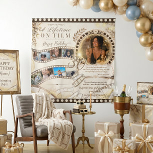 Neutral Gold Film Strip Birthday Photo Backdrop