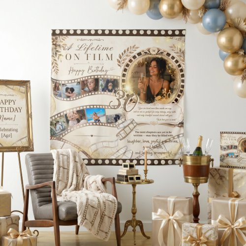 Neutral Gold Film Strip  Birthday Photo Backdrop