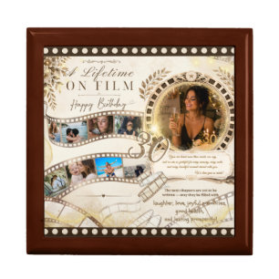Neutral Gold Film Strip Birthday Photo Backdrop Gift Box