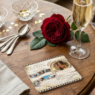Neutral Gold Film Strip Birthday Photo Backdrop Square Paper Coaster
