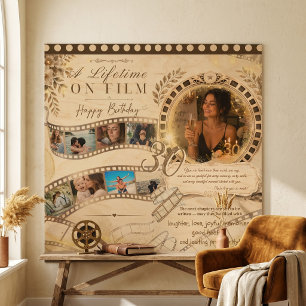 Neutral Gold Film Strip  Birthday Photo Backdrop Wood Wall Art