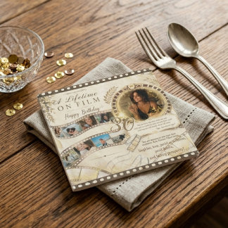 Neutral Gold Film Strip Custom Age Birthday Photo Napkins