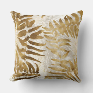 Neutral Gold Gray Fern Leaves Throw Pillow