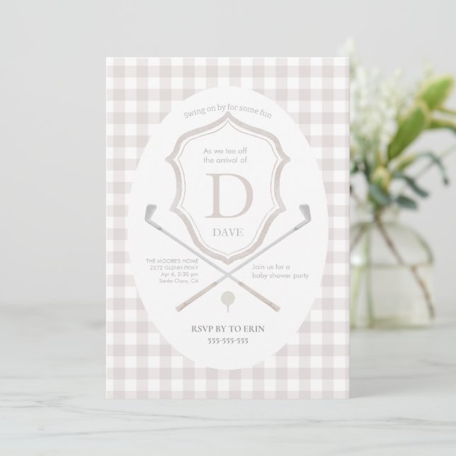 Neutral Golf club baby shower Invitation (Standing Front)