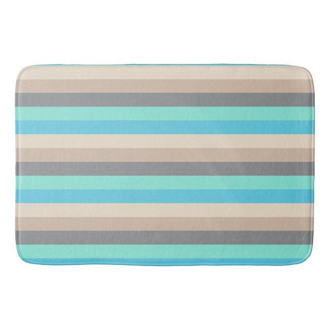 Neutral gray and green stripe Bath Mat (Front)