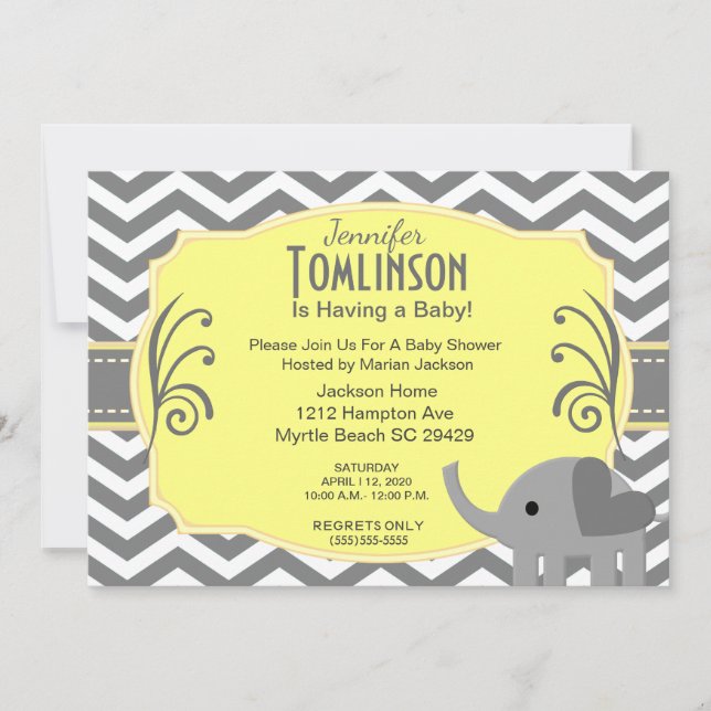 Neutral  Gray and Yellow Baby Shower Invitation (Front)