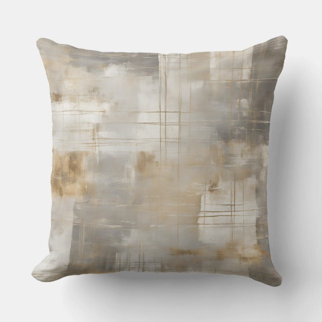 Neutral Gray Beige Plaid Throw Pillow (Front)