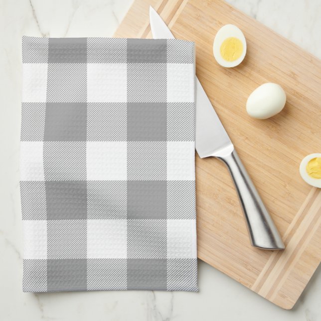 Neutral Gray Buffalo Check Plaid Rustic Farmhouse Kitchen Towel (Quarter Fold)