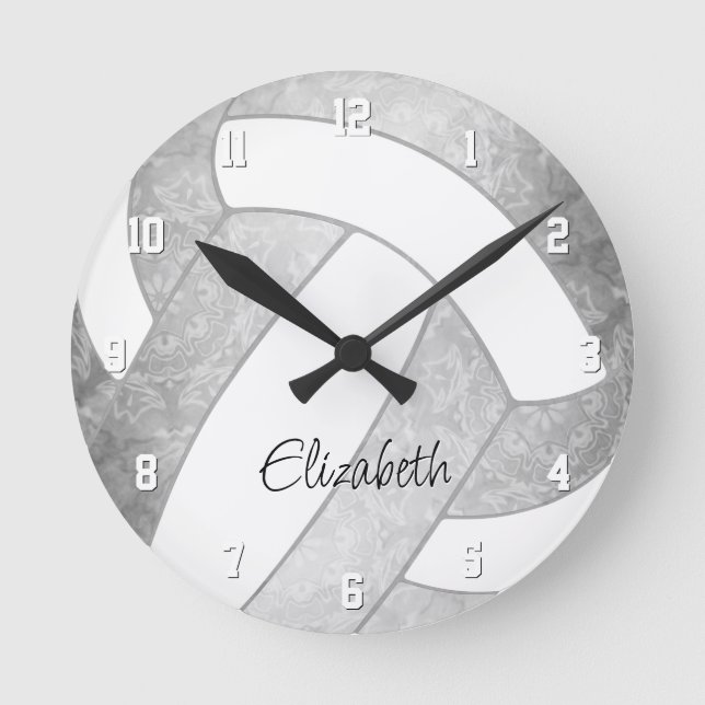 neutral gray custom volleyball decor round clock (Front)