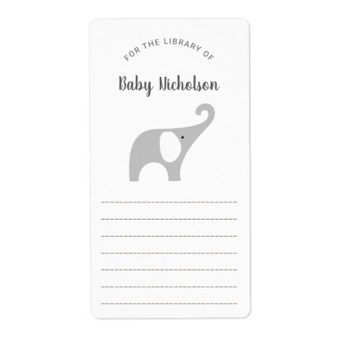 Neutral Gray Elephant baby shower bookplates