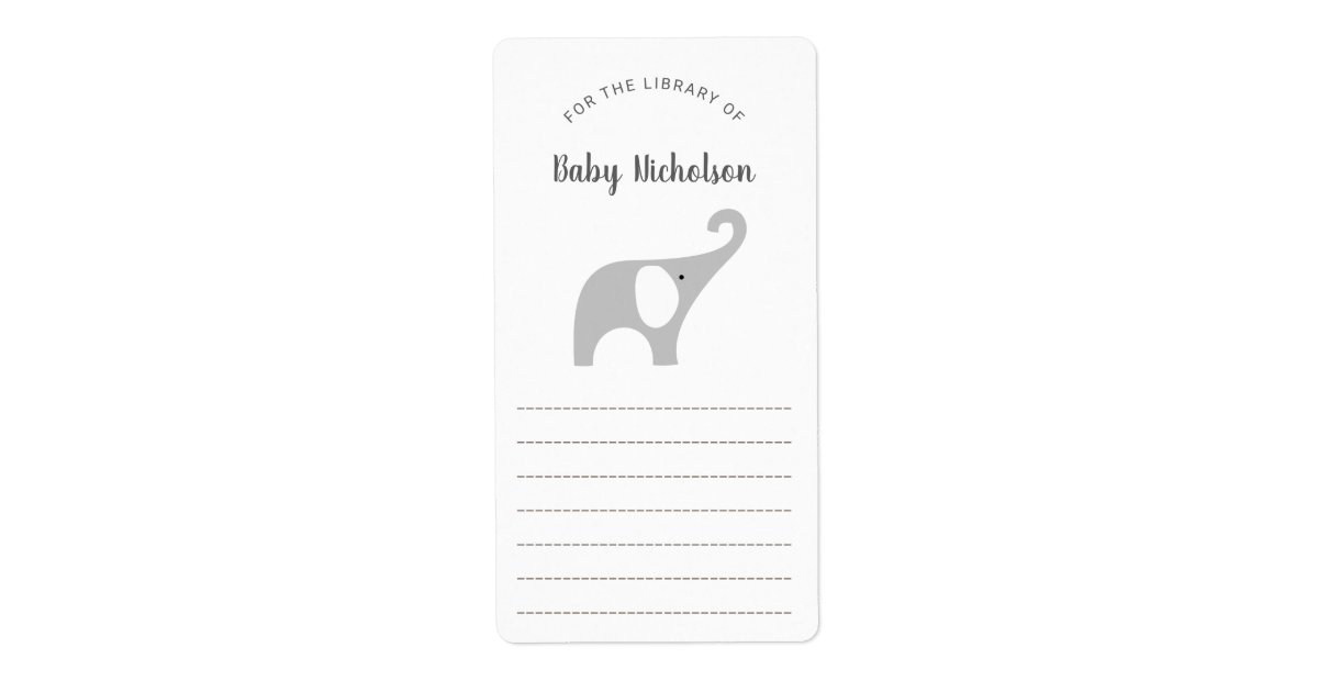 Neutral Gray Elephant baby shower bookplates | Zazzle