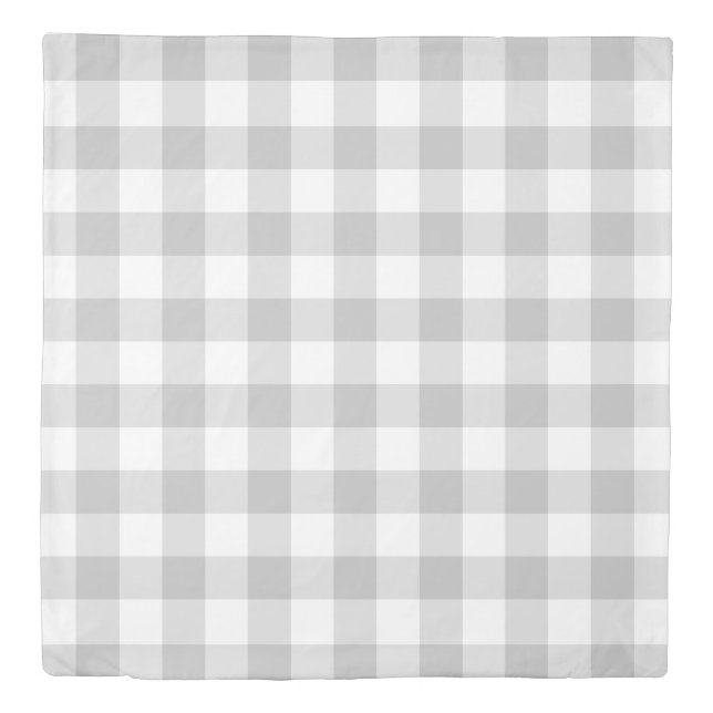 Neutral Gray Gingham Check Plaid Farmhouse Duvet Cover (Front)