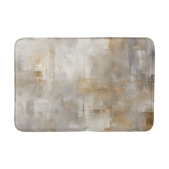 Neutral Gray Gold Plaid Bath Mat (Front)