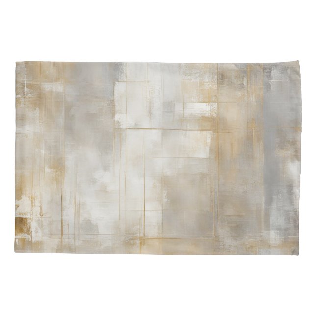 Neutral Gray Gold Plaid Pillow Case (Back-Left)