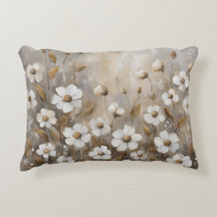 Neutral Gray Gold Taupe Floral Accent Pillow
