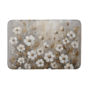 Neutral Gray Gold Taupe Floral Bath Mat