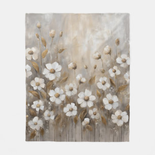 Neutral Gray Gold Taupe Floral Fleece Blanket