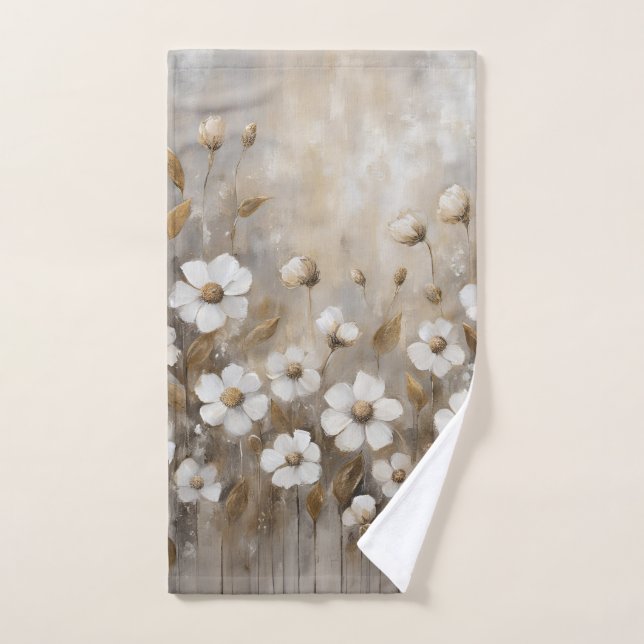 Neutral Gray Gold Taupe Floral Hand Towel (Hand Towel)