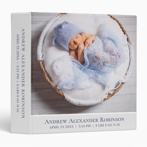 Neutral Gray Newborn Photo Album for Baby Boy 3 Ring Binder