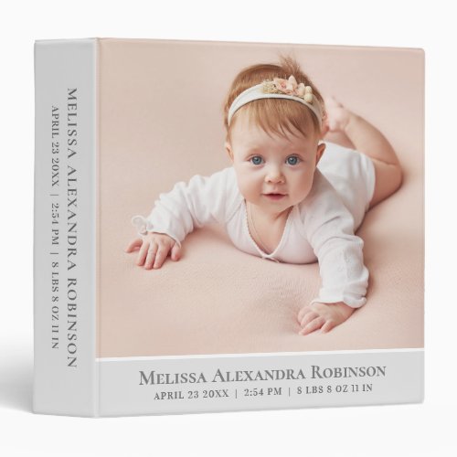 Neutral Gray Newborn Photo Album for Baby Girl Boy 3 Ring Binder