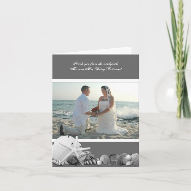 Neutral Gray Seashells Photo Thank You Card (Front)