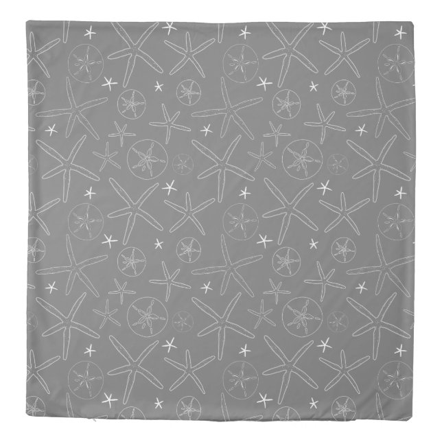 Neutral Gray Starfish & Sand Dollar Duvet Cover (Back)