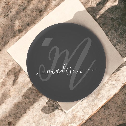 Neutral Gray Stylish Name and Monogram Paperweight