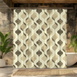 Neutral Gray Tan Modern Wavy Luxury Shower Curtain