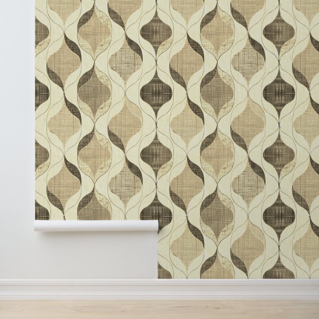 Neutral Gray Tan Modern Wavy Luxury Wallpaper (Application)
