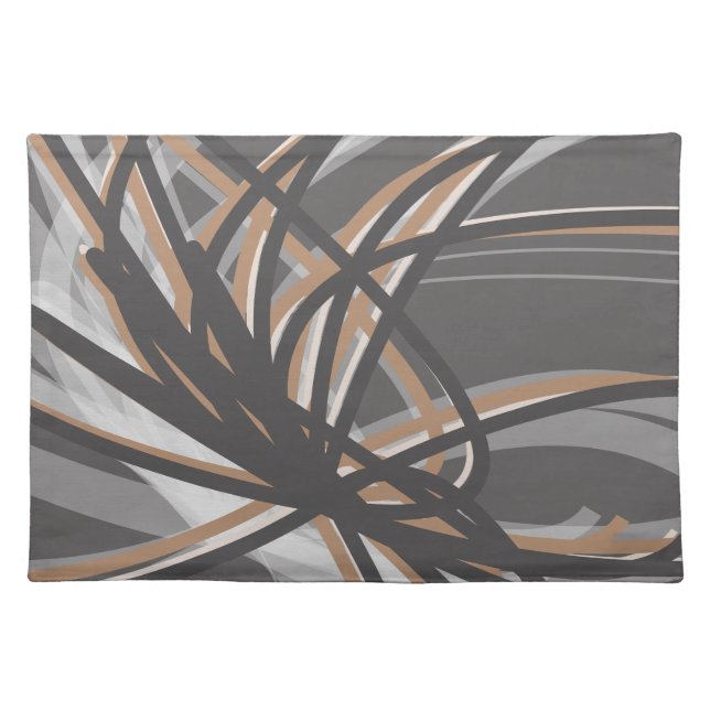 Neutral Gray & Taupe Artistic Abstract Ribbons Cloth Placemat (Front)