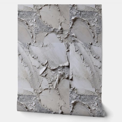 Neutral Gray Textured Stucco Shard Relief Wallpaper