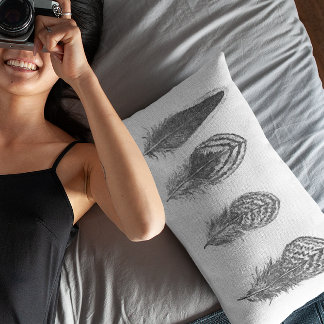Neutral Gray Trendy Feather Decorative Pillow