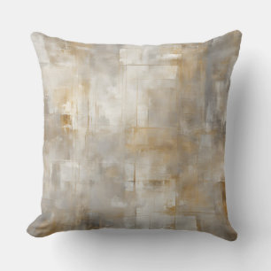 Neutral Gray White Gold Abstract Farmhouse Plaid Throw Pillow