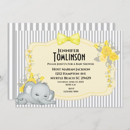 Neutral  Gray Yellow Floral Baby Shower Invitation
