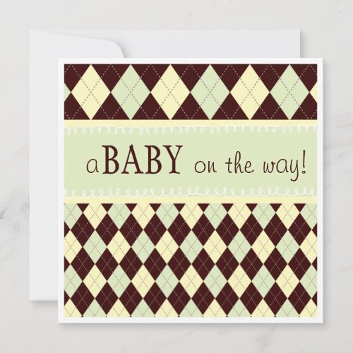 Neutral Green Argyle Baby on the Way Baby Shower Announcements