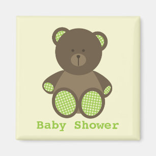 Neutral Green Baby Shower Favor Gingham Bear Magnet